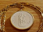 Antique Irish  835  Silver Cuchulaine Coin Pendant 24  18kgf Gold Filled Chain