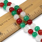 Festive Crackle Glass Beads 48pc  8mm Red Green White  Holiday Jewelry Supplies