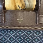 Fossil Geometric Jacquard Canvas   Brown Leather Satchel Crossbody Bag