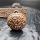 Set Of Cast Iron Victorian Eastlake Doorknobs With Escutcheons C1890            