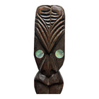 Maori Hand Carved Wood Tiki Figure 7 1 8  Shell Inlay New Zealand Orig Sticker