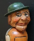 Vtg Anri Hand Carved Painted Wood Bottle Stopper Pourer Folk Art Man Eyeglasses 
