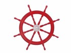 36  Big Ship Steering Wheel Red Wooden Antique Teak Brass Nautical Pirate