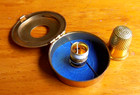 Vintage Thimble Sewing Kit  Stork Scissors Italy  Wood Boye Needle Tube