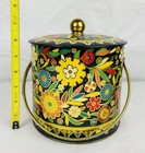 Vintage Floral Embossed Daher Tin With Lid   Handle Tea Biscuit Storage England 