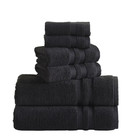 Performance Cotton 6 Piece Bath Towel Set Solid Black Quick Dry Towels