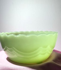 Fire King Jadeite 3 Footed Bulb Bowl 5 1 4  Scalloped Rim Vintage Mid Century