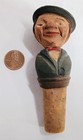 Vintage Carved Wooden Figural Man Bottle Stopper Wine Liquor Cork