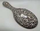 Antique British Chester Sterling Silver Repousse Hand Dresser Mirror