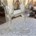 Vintage Set Of 2 Two 1950s Etched Crystal Wine Glasses Goblets 7 5  H X 4  W Euc