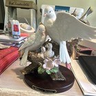 Porcelain Dove   Pigeon Bird Figurine On Wood Base With Nest Flowers Plaque