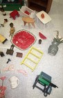 Vintage Miniature Dollhouse With Furniture And Accessories Wood Plastic  Etc Lot