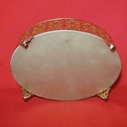Oval Gold Filigree Ormolu Casket Bevel Glass Jewelry Box Top Gilt Bed Of Roses V
