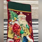 Santa Claus Needlepoint Christmas Holiday Stocking Velvet Multicolor