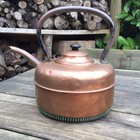 Old Vintage Antique Large Copper   Wrought Iron Kettle With Coil To Base - Af