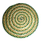 Set Of Four Placemats Round Woven Jute Blue Yellow Beige 16 Inches Circumference