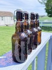 Vintage Grolsch Amber Glass Swing Top Beer Bottles Set Of 4 Embossed