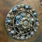 Large Antique Brass Filigree Flower Button W  Steel Point Accents C255
