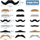 72 Pieces Novelty Fake Mustaches self Adhesive Costume Accessories Halloween    