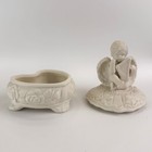 Vintage Cherub Trinket Box     Ceramic Angel With Harp     Rococo Vanity Decor