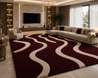 Hand Tufted Wool Wave Area Rug Burgundy Cream Modern Abstract Living Room Carpet