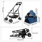 Foldable Carrier Strolling Cart Four Wheels Pet Stroller For Cats And Dogs Blue