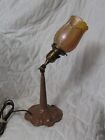 Antique Cast Iron Table Lamp With Quezal Art Glass Shade Art Nouveau