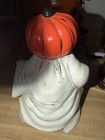 Vtg Ceramic Mold Craft Pumpkin Head Ghost Holding Skull Head Amazing Paint 1980s