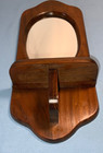 Vtg Rustic Handmade Wooden Wall Oval Mirror W  Shelf Approx 16      x 7       Dark Brown