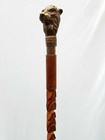 Vintage Lion Head Handle Walking Stick Carved Hand Design Wooden Brown Cane Gift