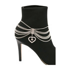 New Women Silver Metal Chain Boot Bracelet Shoe Anklet Heart Charm Elegant Style