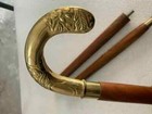 Vintage Designer Brass Handle Antique Victorian Style Cane Wooden Walking Stick