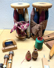 Vintage Textile Weaving Loom Accessories Lot - Wood Shuttles Bobbins Spindles