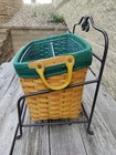Longaberger 2003 Newspaper media Slant Basket W  Liner  Protector   Iron Stand