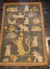Vintage Jute Cat Rug     Folk Art Kittens Playing Yarn     Wall Hanging Tapestry