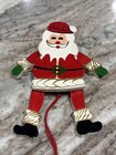 Vtg Dancing Santa Claus Wooden Christmas Ornament Pull String Jumping Hanging