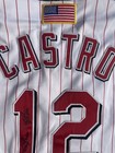 2001 Juan Castro Cincinnati Reds Game Used Home Baseball Jersey  17 W  Usa Flag