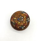 Vintage Hand Carved Wooden Floral Trinket Box Small Round Painted Jewelry Case