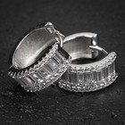 Men s Iced White Gold Plated Sterling Silver Baguette Cz Huggie Hoop Earrings