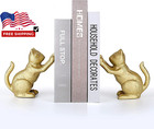 Lucky Cat Decorative Bookend  Heavy Duty Cast Iron  Vintage Shelf Decor  Gold  T
