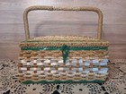 Vntg  Green Floral Sewing Basket storage Basket  Farmhouse  Cottage Core    