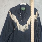 Vintage Ralph Lauren Country Label Shirt Womens M Black Fringed Collared Lace Up