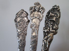Three  Large  Antique  Sterling -  Ornate - Souvenir  Spoons  2 6 Toz