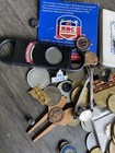 Vintage Estate Junk Drawer Lot Tokens Keychain Divot Tool Lapel Pins