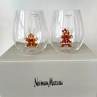 Neiman Marcus Gingerbread Man Stemless Wine Glass Set Of 2 Holiday Barware New