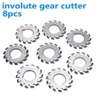 8pcs M1 20 Degree Hss Involute 1-8 Gear Cutter   1pc 7 16   22mm R8 Shank Arbor