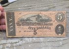 1864  5 Confederate States Of America Five Dollar Note Civil War U s  Currency