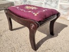 Antique Mahogany Foot Stool W  Carved Rosettes  Maroon Floral Needlepoint Top