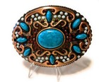     Hq Native American Copper Turquoise Cowboy Rodeo Style Belt Buckle Heritage Us