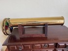 Vintage Brass Kaleidoscope W   Wood Stand Signed Mercedes 2 Wheels Glass   Agate